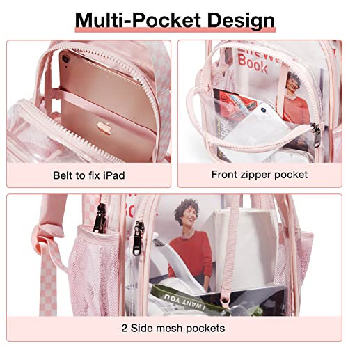 Clear Backpack Mini Transparent Backpack Stadium Approved See Through Backpack for Work, Festivals, Sport Event, Pink