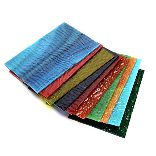 (10 Sheets) Variety Textured Stained Glass Sheets Pack, 4 x 6 inch Large Cathedral Glass Mosaic Tiles for Crafts, Mixed Opaque&amp;Transparent