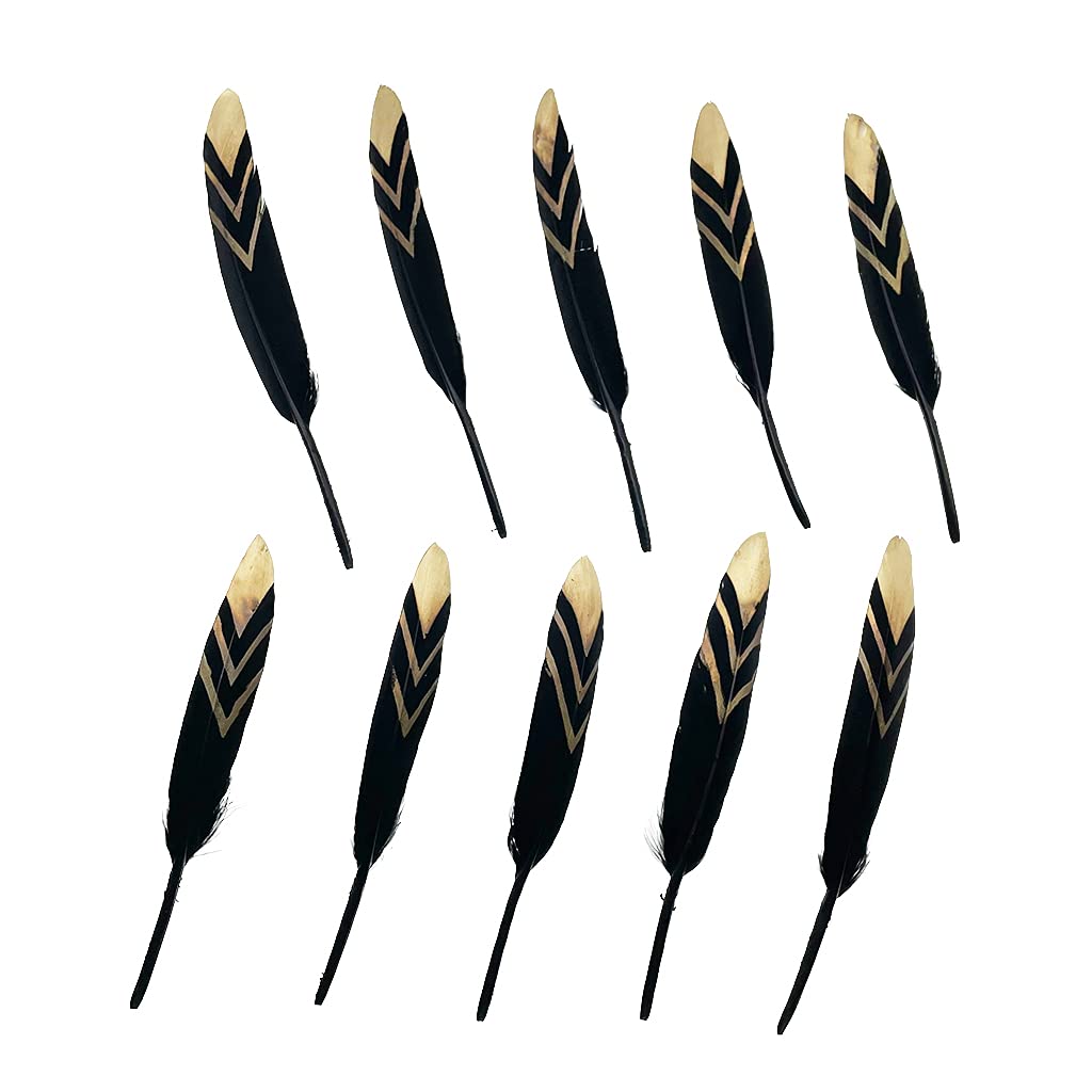 50pcs Natural Goose Feathers 4-6inch for DIY Craft Wedding Home Party Decoration Gold Feather and Gift Box Decorations (Black&amp;gold1)
