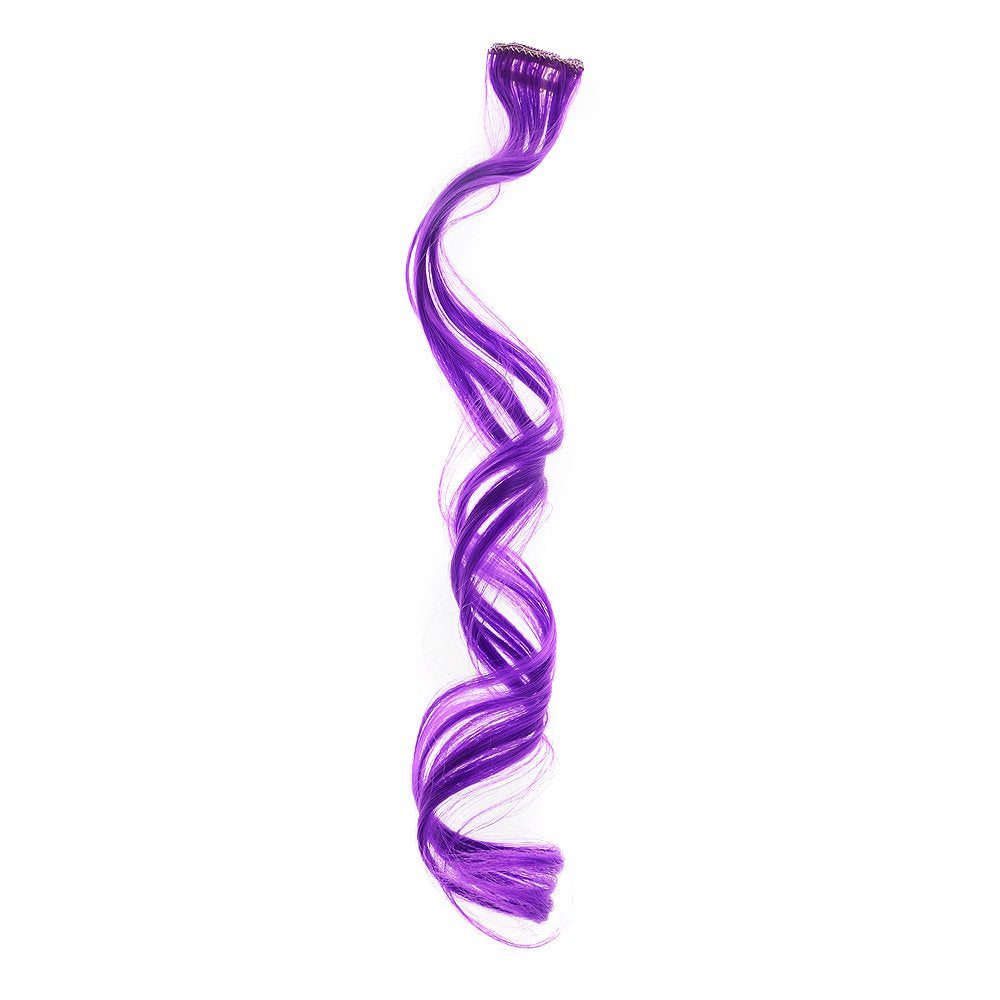 Purple : 12 Pcs Curly One Color Party Highlights Clip on in Hair Extensions Colored Hair Streak Synthetic Hairpieces (Purple)