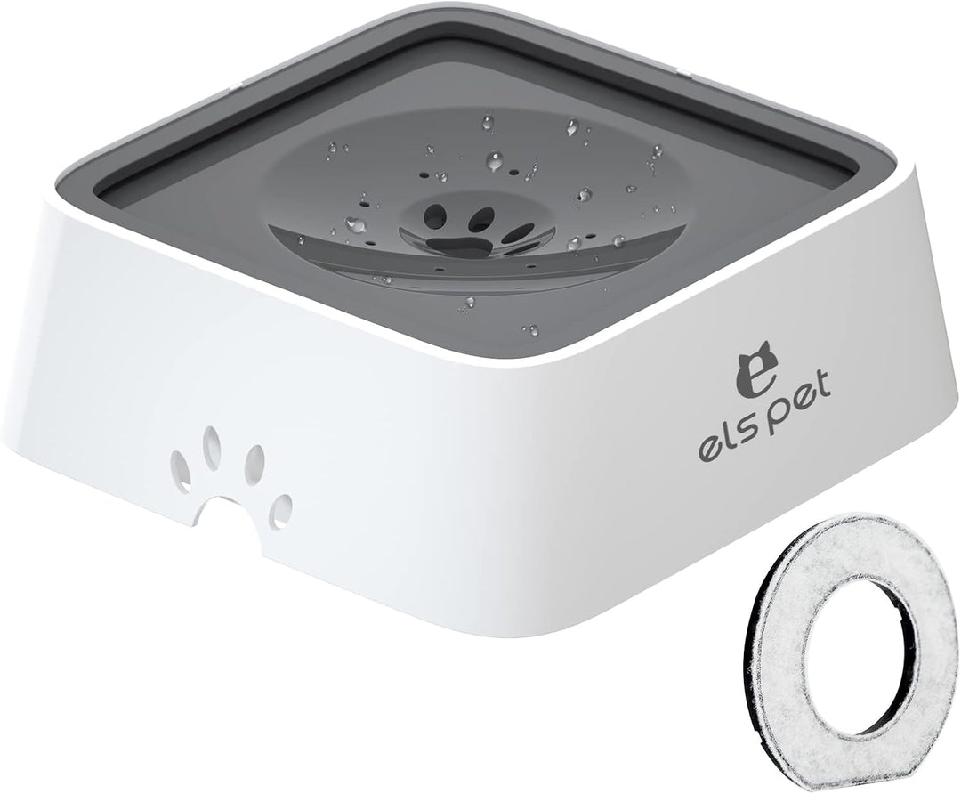 No Spill Slow Water Feeder - Large Capacity 70oz/2L Travel Bowl for Dogs &amp; Cats (Grey)