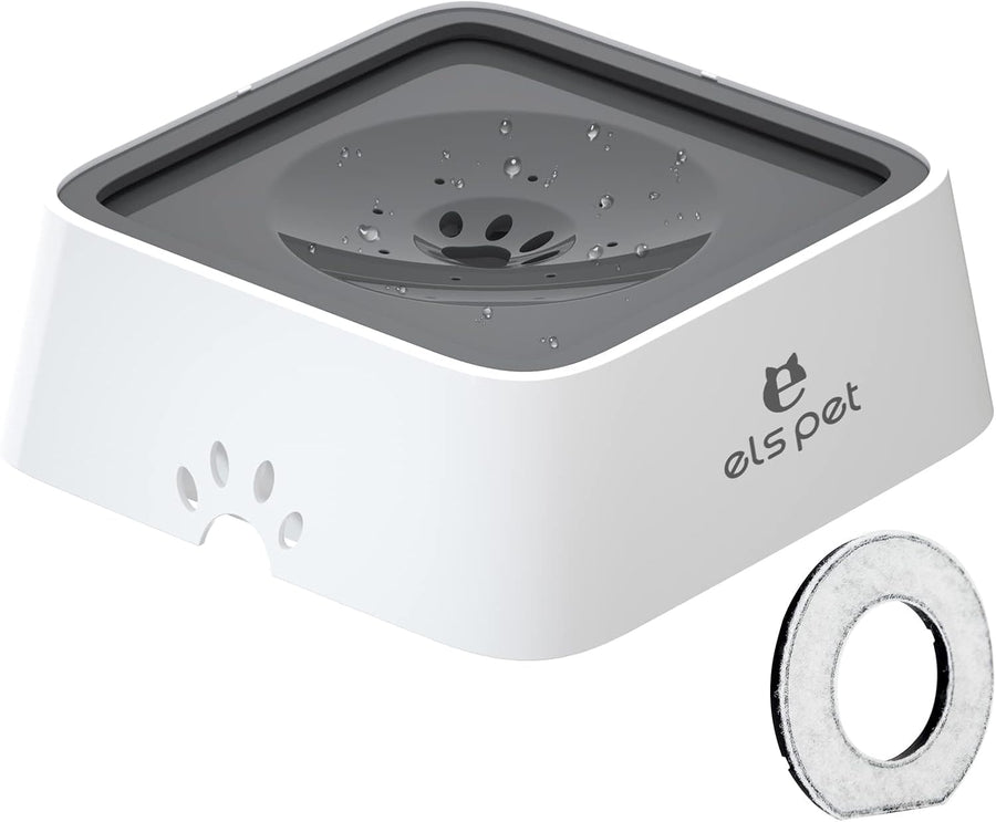 No Spill Slow Water Feeder - Large Capacity 70oz/2L Travel Bowl for Dogs & Cats (Grey)