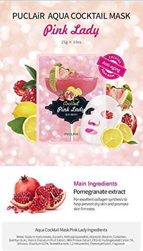 Pomegrante extract for excellent collagen sythesis to help prevent dry skin and promote skin firmness DailyPink Lady Face Masks - 10 count