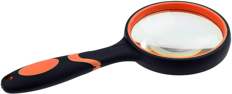 8X Handheld Reading Magnifier - 75MM Large Magnifying Lens - Non-Slip Soft Handle - Use for Science, Reading, Insect and Plant Observation - for Kids, Adults, Elderly (Orange)