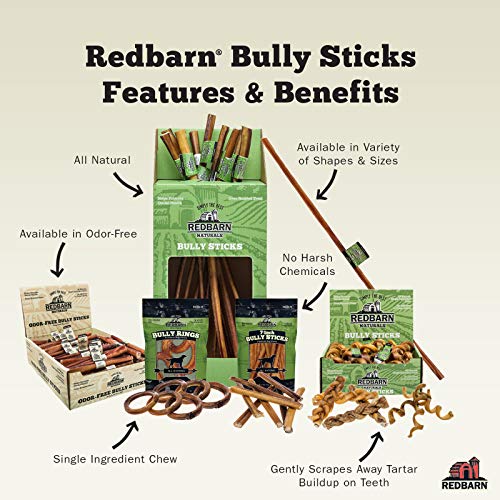 Redbarn All-Natural 7 Bully Sticks for Dogs - Premium Grain-Free &amp; Rawhide-Free Single Ingredient Long Lasting Low Odor Dental Treat for Chewers - 6 Count