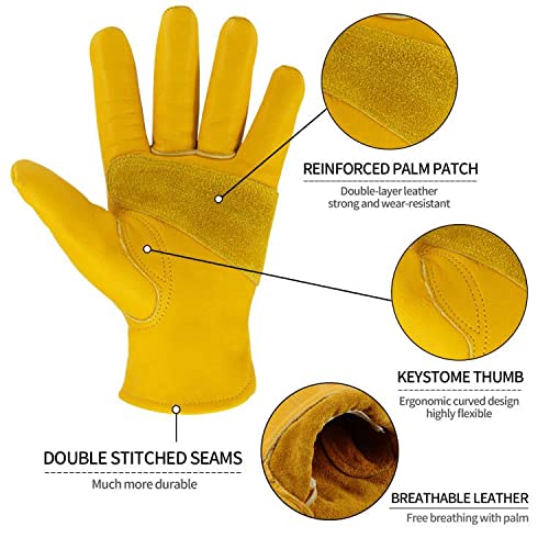KKOYING Leather Work Gloves, Leather Gloves for Men and