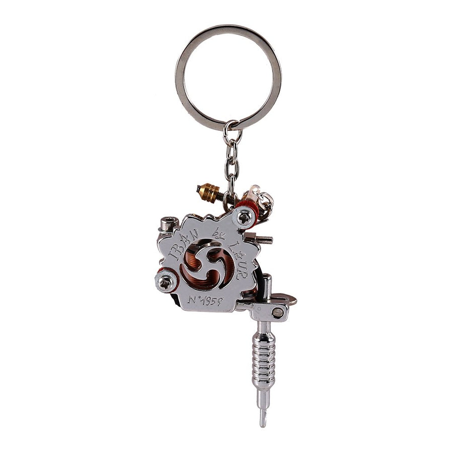 Mini Key Chain, 1PC Portable Keychain & Key Ring for Tattoo Machine Gun as Pendant Ornament Jewelry Design Supply (Silver Tone)