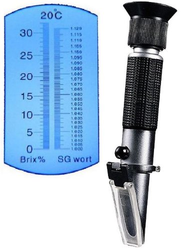 BCBI9177 Beer Wort and Wine Refractometer, Dual Scale - Specific Gravity 1.000-1.120 and Brix 0-32%, Replaces Homebrew Hydrometer (Aluminum)