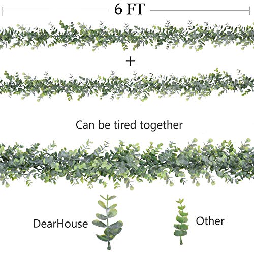 Faux Eucalyptus Garland Plant, 2 Pack Artificial Vines Hanging Eucalyptus Leaves Greenery Garland for Wedding Backdrop Arch Wall Decor, 6 Feet/pcs UV Protected Indoor Outdoor