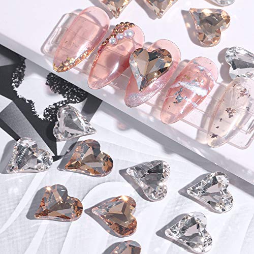 32PCS New 3D Crooked Peach Nail Drill Rhinestones Love Heart Peach Rhinestones in Two Different Sizes for Nails Art 3D Decoration Rhinestones Diamonds Manicure DIY Decoration (8 colors)