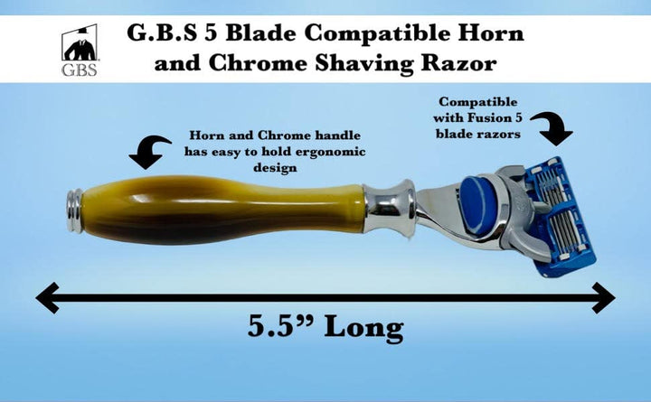 5 Blade Compatible Razor for Men, Shaving Kit for Men, Includes 1 Handle, 1 Razor Refill Cartridge (Horn Chrome)