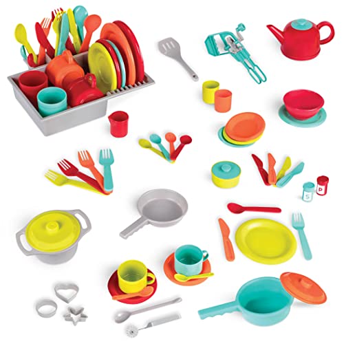 – Toy Kitchen Set – 71Pc Pretend Cooking Accessories – 4 Table Settings & Cutlery – Dishwasher Safe & Worry-Free – 2 Years + – Deluxe Kitchen Playset