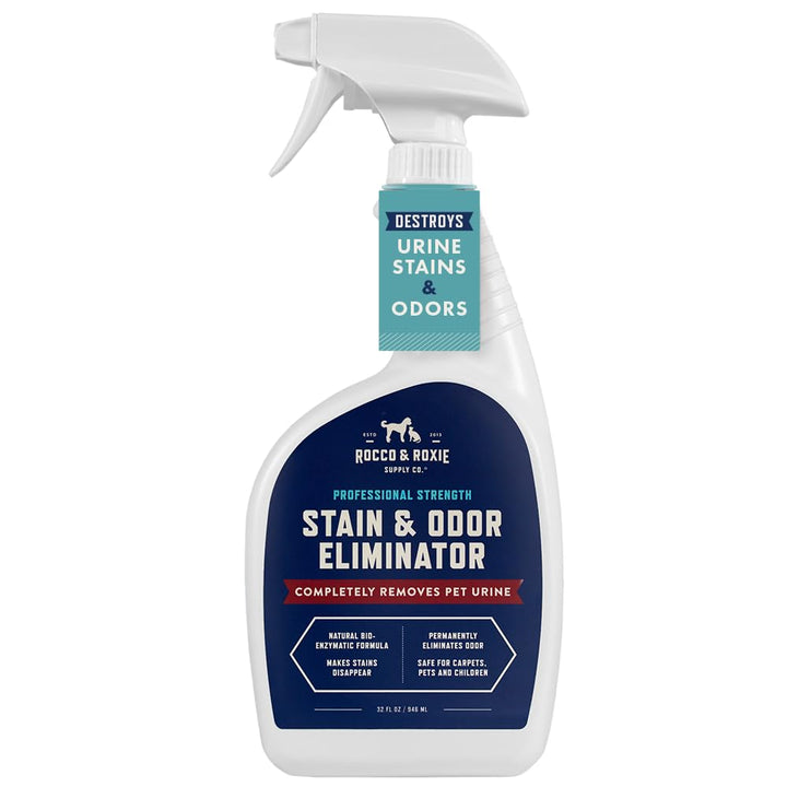 Rocco &amp; Roxie Stain &amp; Odor Eliminator for Strong Odor, 32oz Enzyme Pet Odor Eliminator for Home, Carpet Stain Remover for Cats &amp; Dog Pee, Enzymatic Cat Urine Destroyer, Carpet Cleaner Spray