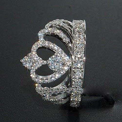 DOCCESTU Crown 925 Silver White Sapphire Queen Ring Engagement Proposed Women Jewelry Size 6-10 (US Code 8)
