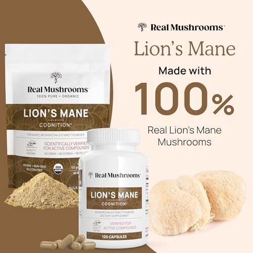 Lion’s Mane Powder - Organic Lions Mane Mushroom Extract for Cognitive Function &amp; Immune Support - Brain Supplements for Memory and Focus - Vegan Mushroom Supplement, 60 Servings
