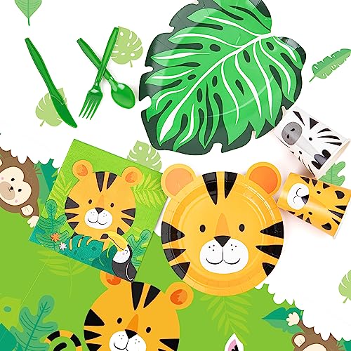 3 Pack Jungle Safari Tablecloths, Cute Jungle Table Cloth with Animal Print, 108 x 54 Wild One Birthday Table Covers, Zoo Party Decorations for Boys Kids Birthday, Baby Shower