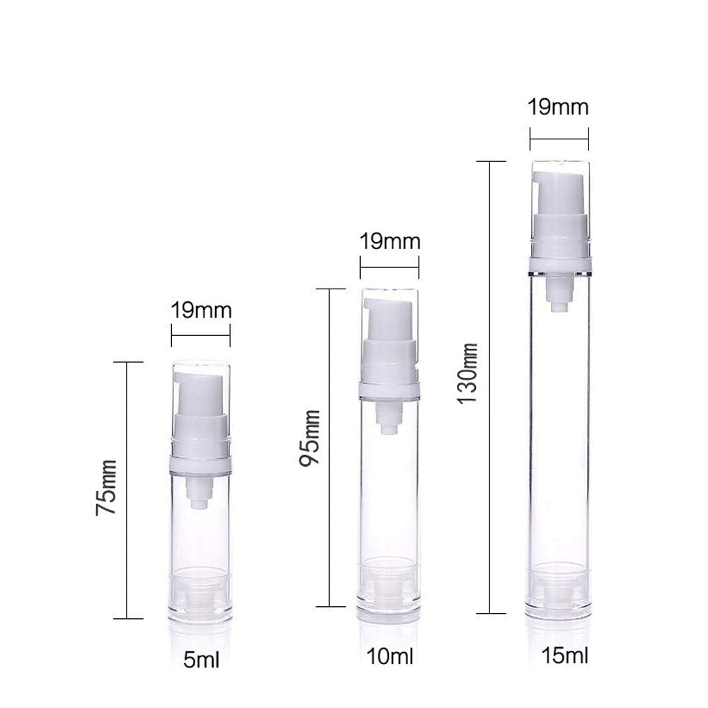 10pcs Airless Pump Press Bottle Empty Plastic Vacuum Lotion Bottles Clear Containers Cosmetics Skincare Travel Size Dispenser (10ml)