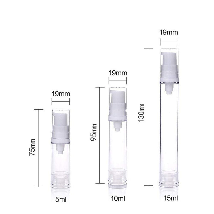 10pcs Airless Pump Press Bottle Empty Plastic Vacuum Lotion Bottles Clear Containers Cosmetics Skincare Travel Size Dispenser (10ml)