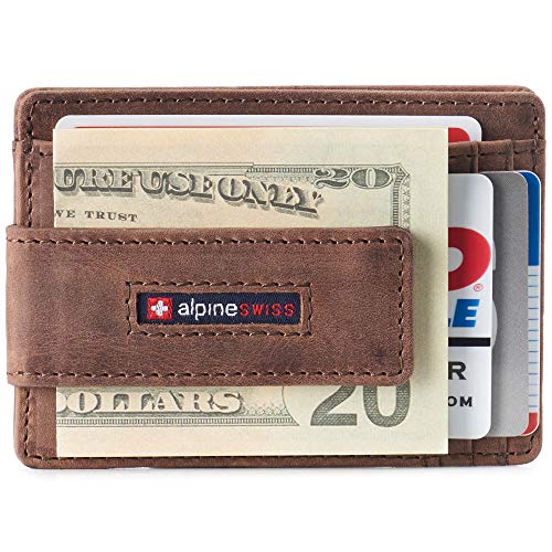 Harper Mens RFID Slim Front Pocket Wallet Magnetic Money Clip ID Card Holder Leather Distressed Brown