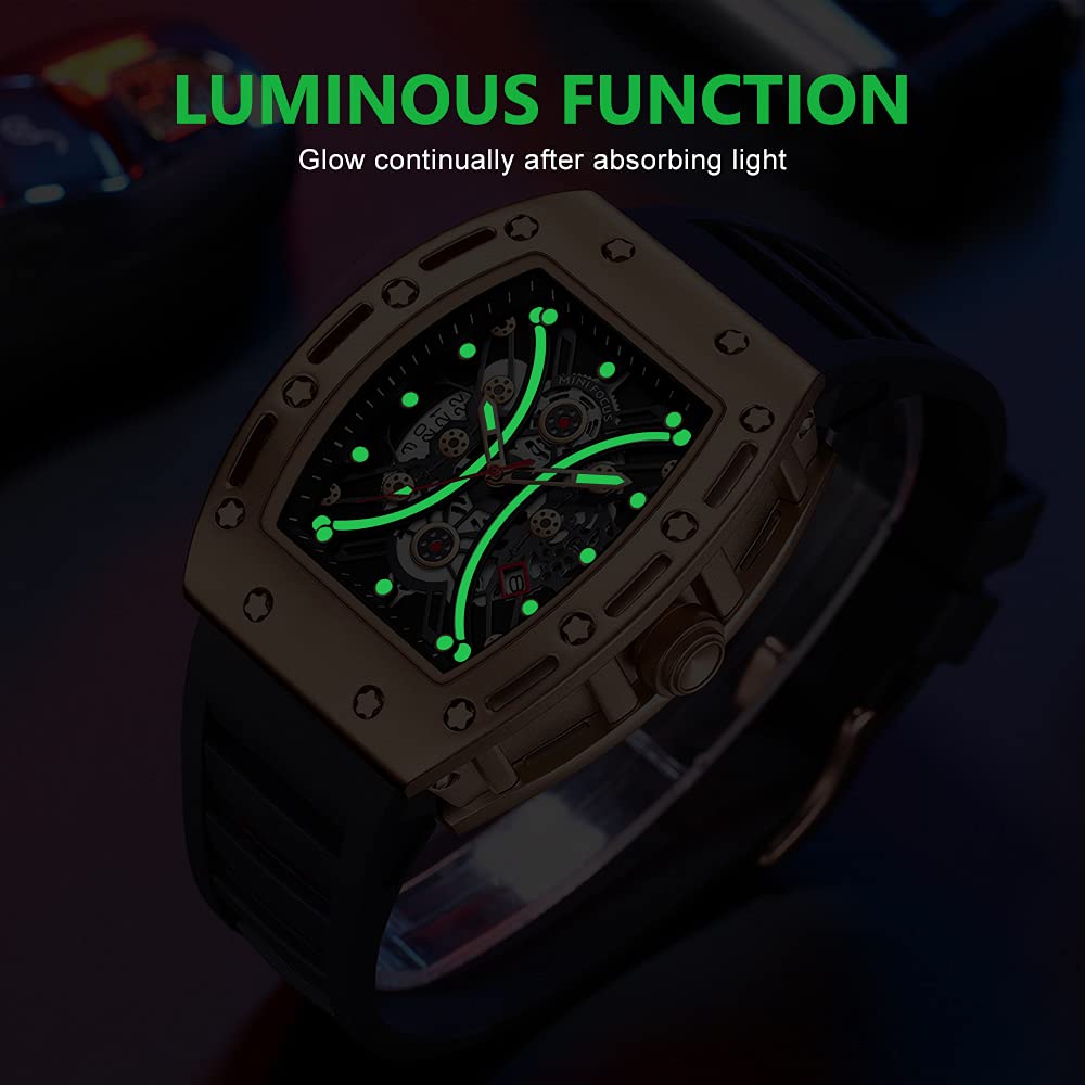 Watch Wristwatch Fashion Hollow Big Dial Luminous Waterproof Sport Analog Quartz Business Mens Watches Silicon Strap Dress Watch (Gold Black)