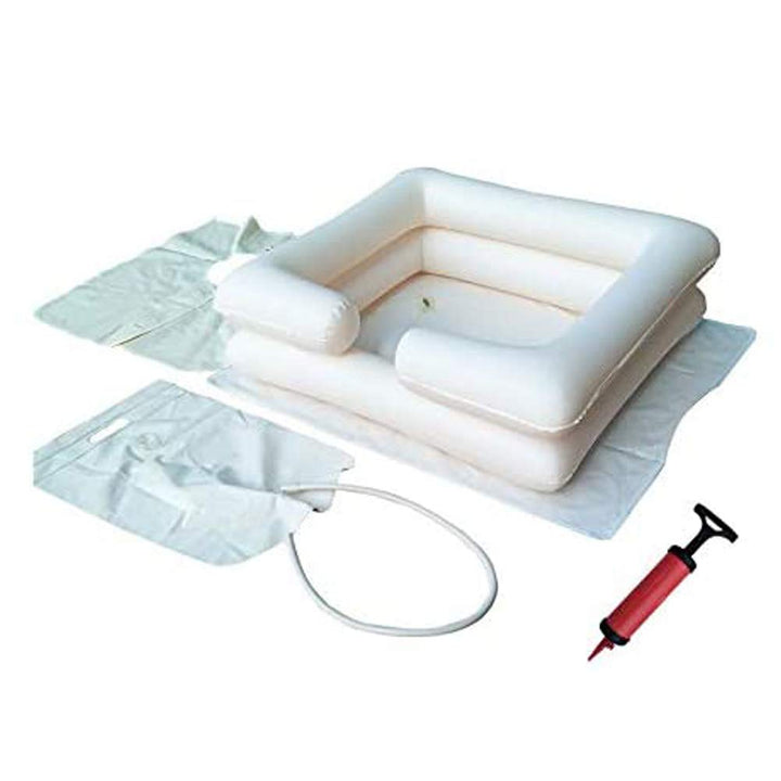 Inflatable Bedside Shampoo Set with Water Bag and Waterproof Shawl. Wash Hair in Bed for Children, the Elderly, Pregnant Women, Post-surgery or Bedridden Patients. Water Bag Capacity 2.1 Gallons (8L)