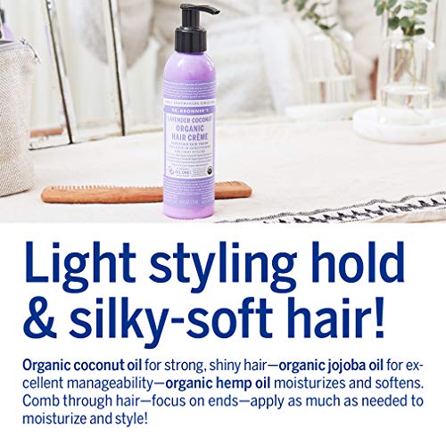 Dr. Bronner&#39;s - Organic Hair Crème (Lavender Coconut, 6 Ounce) - Leave-In Conditioner and Styling Cream, Made with Organic Oils, Hair Cream Supports Shine and Strength, Nourishes Scalp, Non-GMO