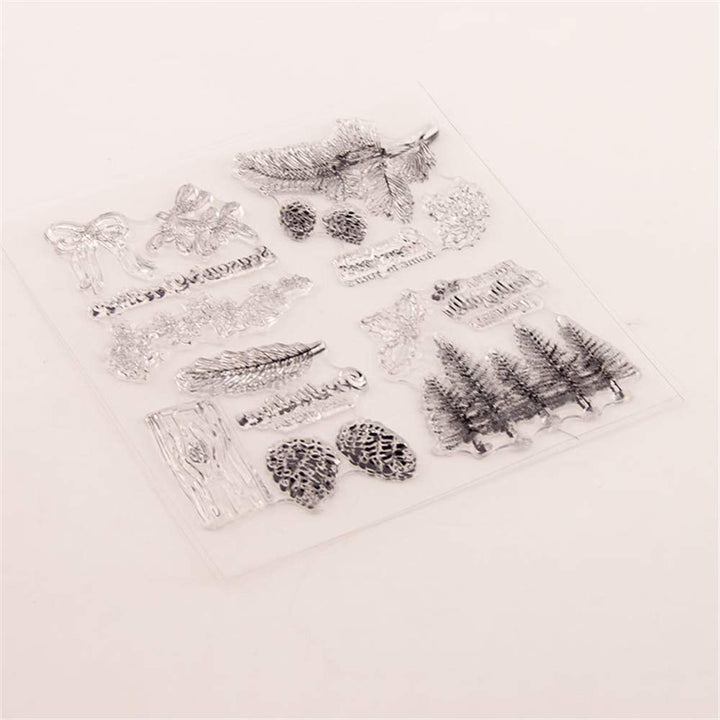 Winter Trees Branch Leaves Pine Cones Bow Clear Rubber Stamps for Card Making and Scrapbooking Christmas Wishes Words Silicone Stamps (T1641)