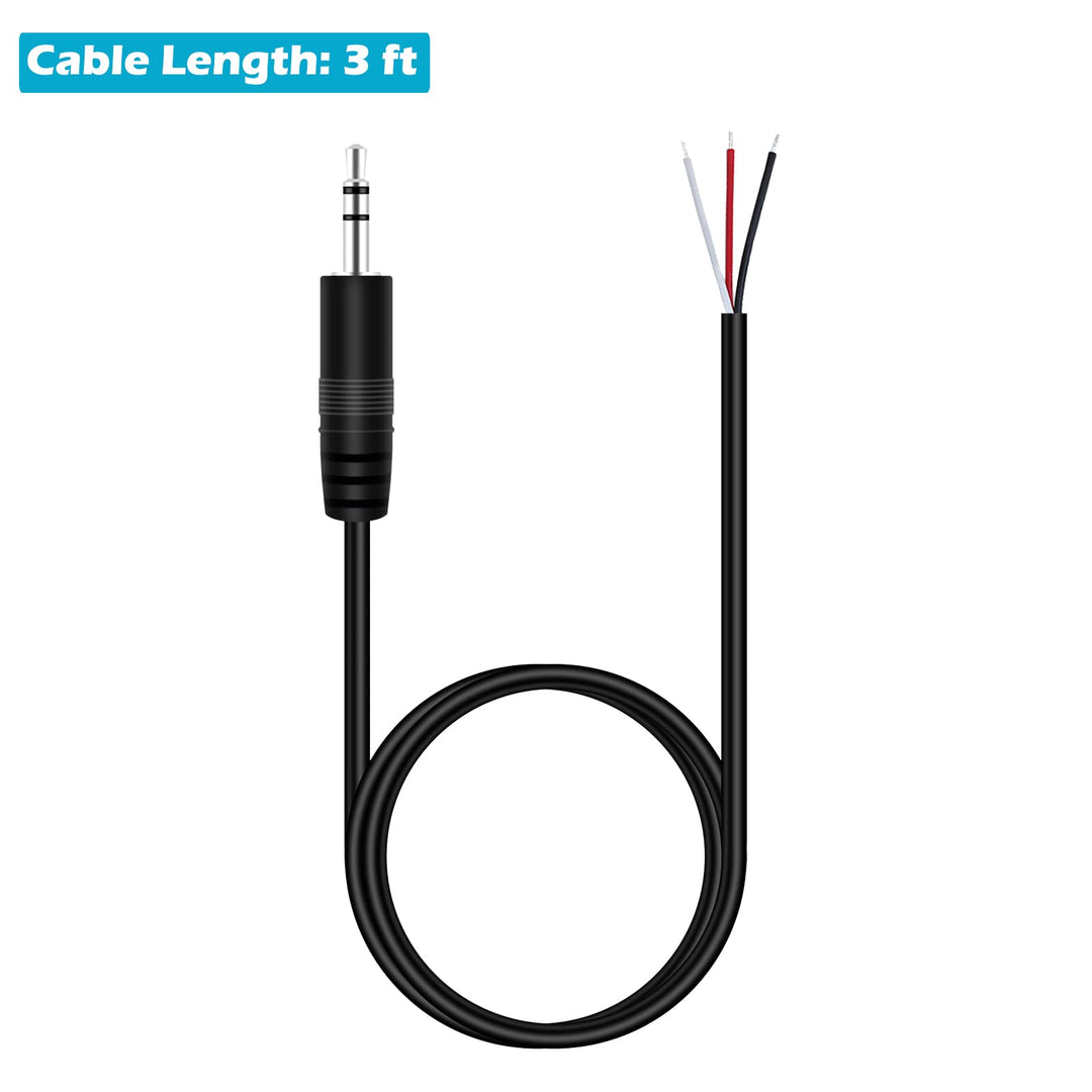 3 ft Replacement 3.5mm 1/8 Male Plug to Bare Wire Open End Pigtail TRS Stereo 3.5mm Jack Connector Adapter Audio Cable for Headphone Headset Earphone Cable Repair