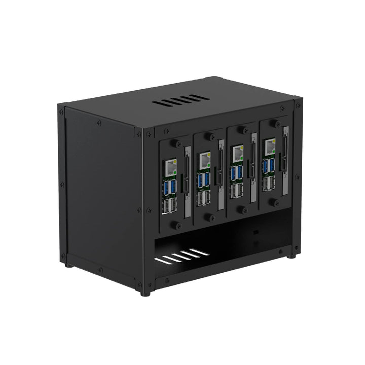 Upgraded Complete Enclosure for Raspberry Pi Cluster, with 4 Removable Mounting Brackets for Pi 5, 4B, 3B+/3B, and Other B Model and 2 Cooling Fans,support 4 2.5 SSD and Switch