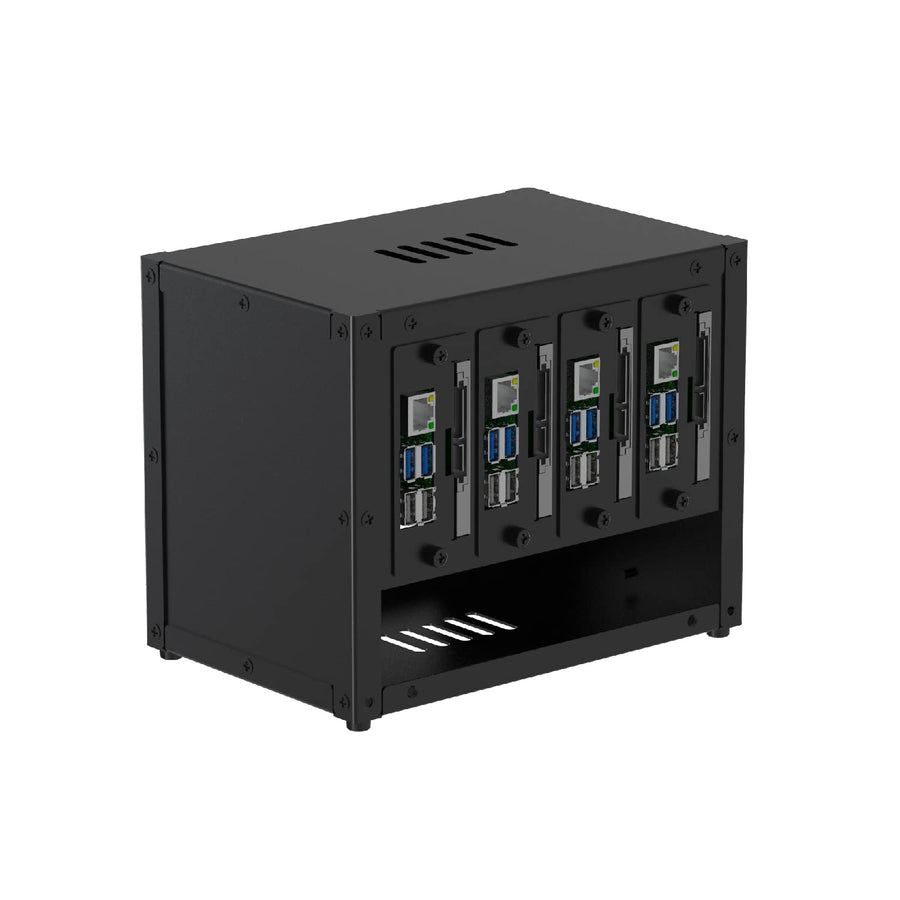 Upgraded Complete Enclosure for Raspberry Pi Cluster, with 4 Removable Mounting Brackets for Pi 5, 4B, 3B+/3B, and Other B Model and 2 Cooling Fans,support 4 2.5 SSD and Switch