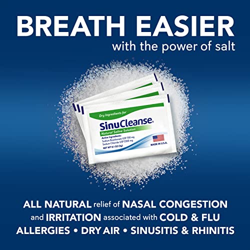 Pre-Mixed Saline Packets for Sinus Rinse and Nasal Irrigation Systems, 100 Count, Made in USA, All-Natural, Pharmaceutical Grade and PH Balanced
