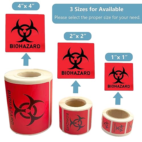 Biohazard Danger Safety Warning Label - 1x1 Waterproof Self Adhesive Decal Sign Sticker, High Temp Resistance, Long Lasting (250 Pcs/Roll)