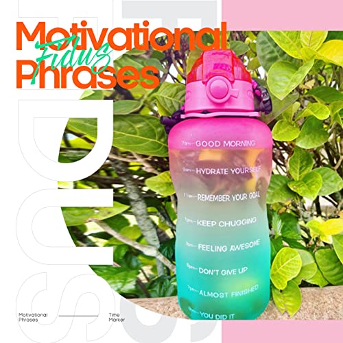 Large 1 Gallon Motivational Water Bottle with Paracord Handle &amp; Removable Straw - BPA Free Leakproof Water Jug with Time Marker to Ensure You Drink Enough Water - Light Pink/Green