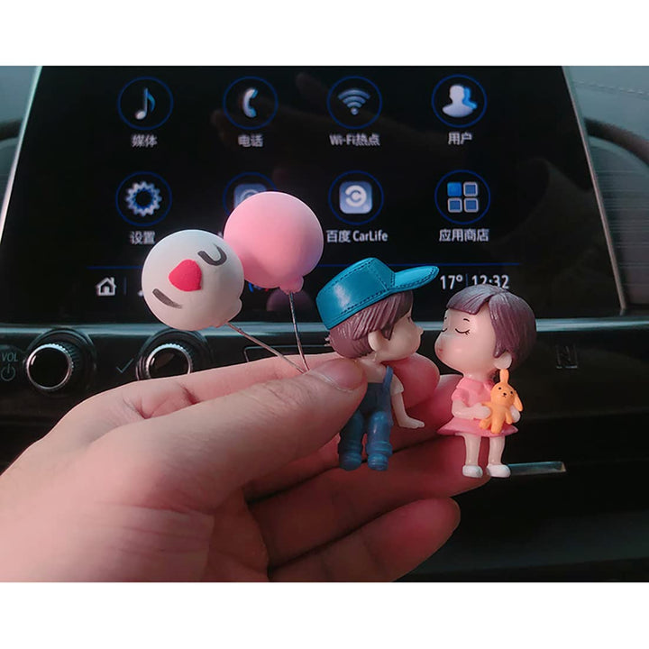 Cute Cartoon Couples Action Figure Figurines Balloon Ornament Car Decoration Auto Interior Dashboard Accessories for Girls Gifts (Blue,no balloons)