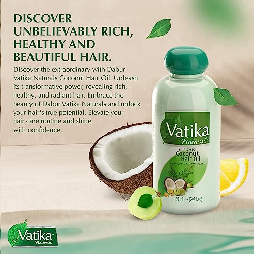 Vatika Naturals Coconut Hair Oil with Henna, Amla, Lemon &amp; 5 Herbs - Nourish &amp; Strengthen Hair &amp; Scalp for Healthy &amp; Radiant Hair for Kids, Women &amp; Adults - 5.07 Fl Oz (Pack of 1)