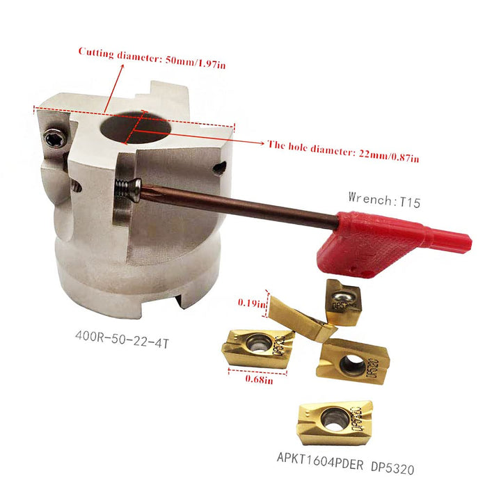Face milling Holder 50mm/1.96 50-22-4T CNC Face Mill End Milling Shell Cutter with APMT1604PDER -DP Shank Face Mill Arbor BAP400R 50-22-4T (BAP400R 50-22-4T+APMT1604PDER Yellow)