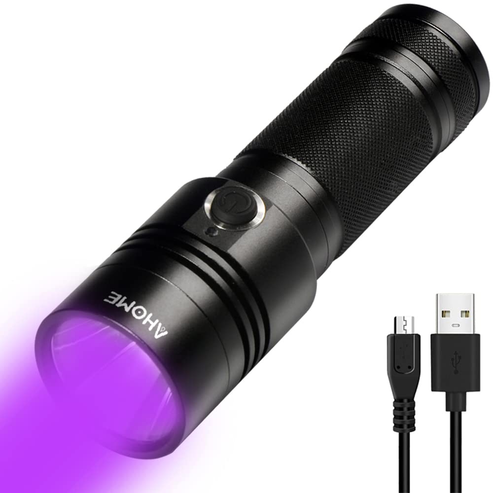 AHOME V3 UV Blacklight Flashlight [USB Rechargeable] 10W Black Light 395nm Ultraviolet LED Lamp, Scorpion Finder & Pet Urine Detector with Charging Cable