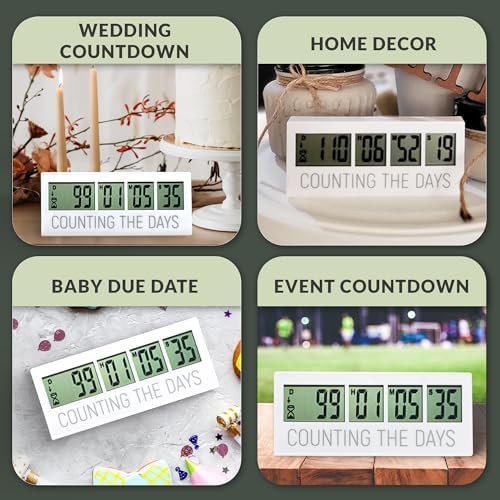 Counting the Days Countdown Clock - Up to 999 Days LCD Digital Timer - Easy to Set &amp; Read Reusable Count Down Timer for Retirement, Wedding, Christmas, Holiday,Baby Due Date,Birthday &amp; More