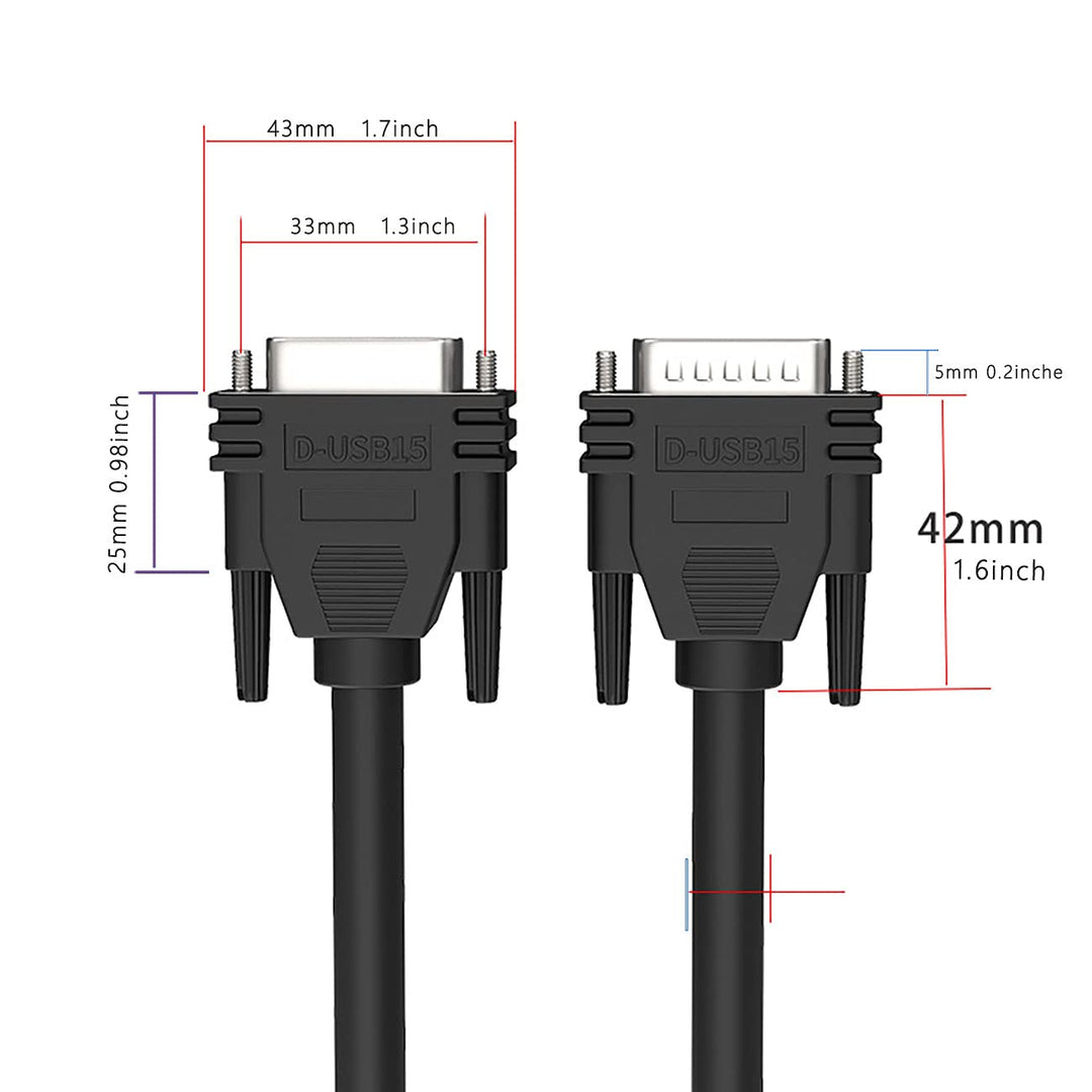 DB15 Cabel Male to Female Double Shielded 16ft/5M,DB 15 Extension Cable Black, 26awg Tinned Copper D-SUB 15 pin Straight Through Cord for CNC, UPS, PLC, Servo Driver.