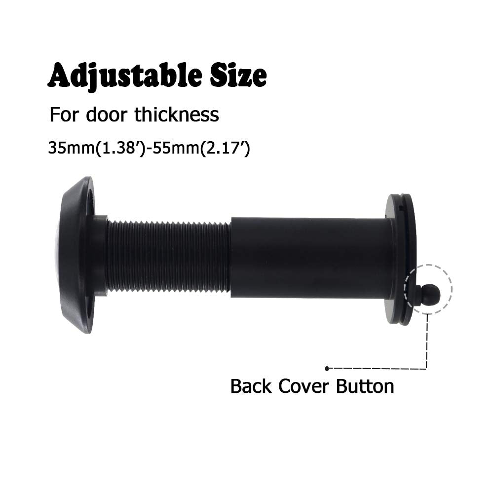 Door Viewer Peephole, Solid Brass 200-degree Door Viewer with Heavy Duty Rotating Privacy Cover for 1-3/8 to 2-1/6 Doors for Home Office Hotel (Black)