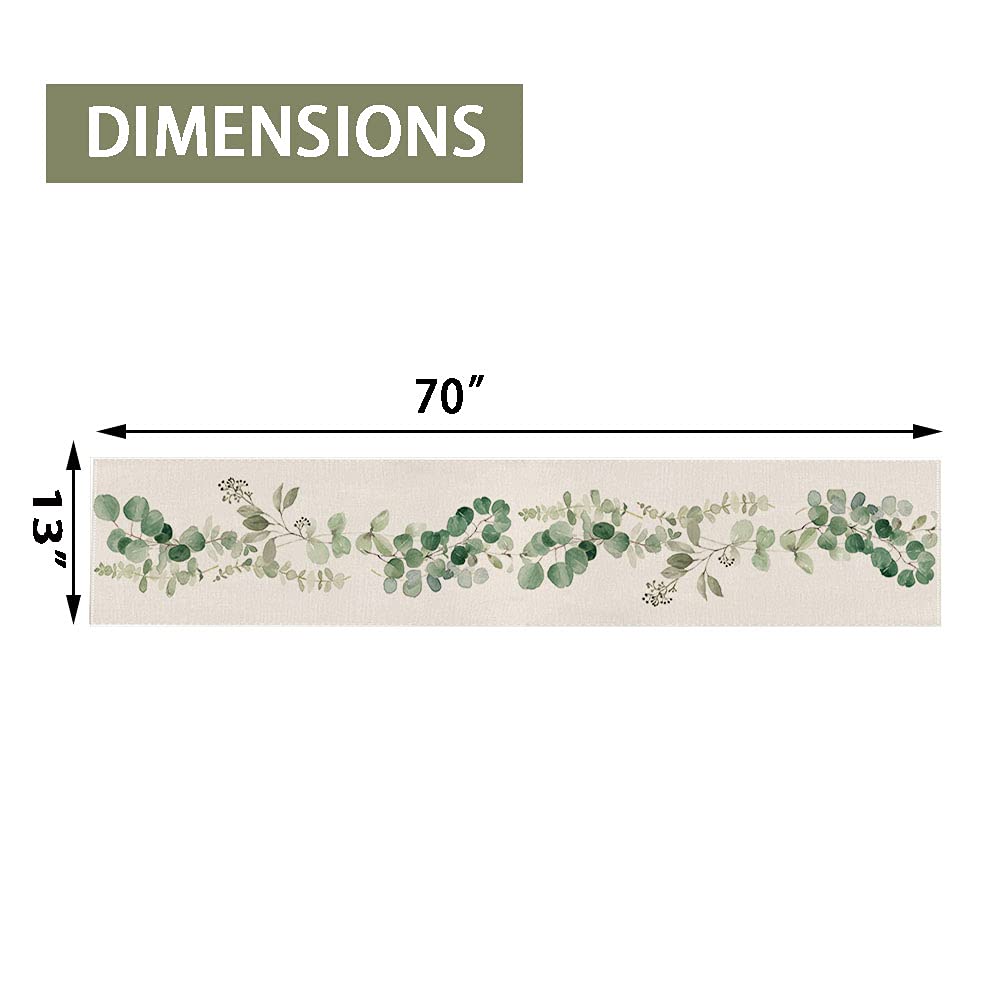 Greenery Table Runner ,Thanksgiving Table Decor Christmas Decoration Fall Table Runner for Farmhouse Decorations, Kitchen Dinning Outdoor Table Decor 13 x 70 Inch