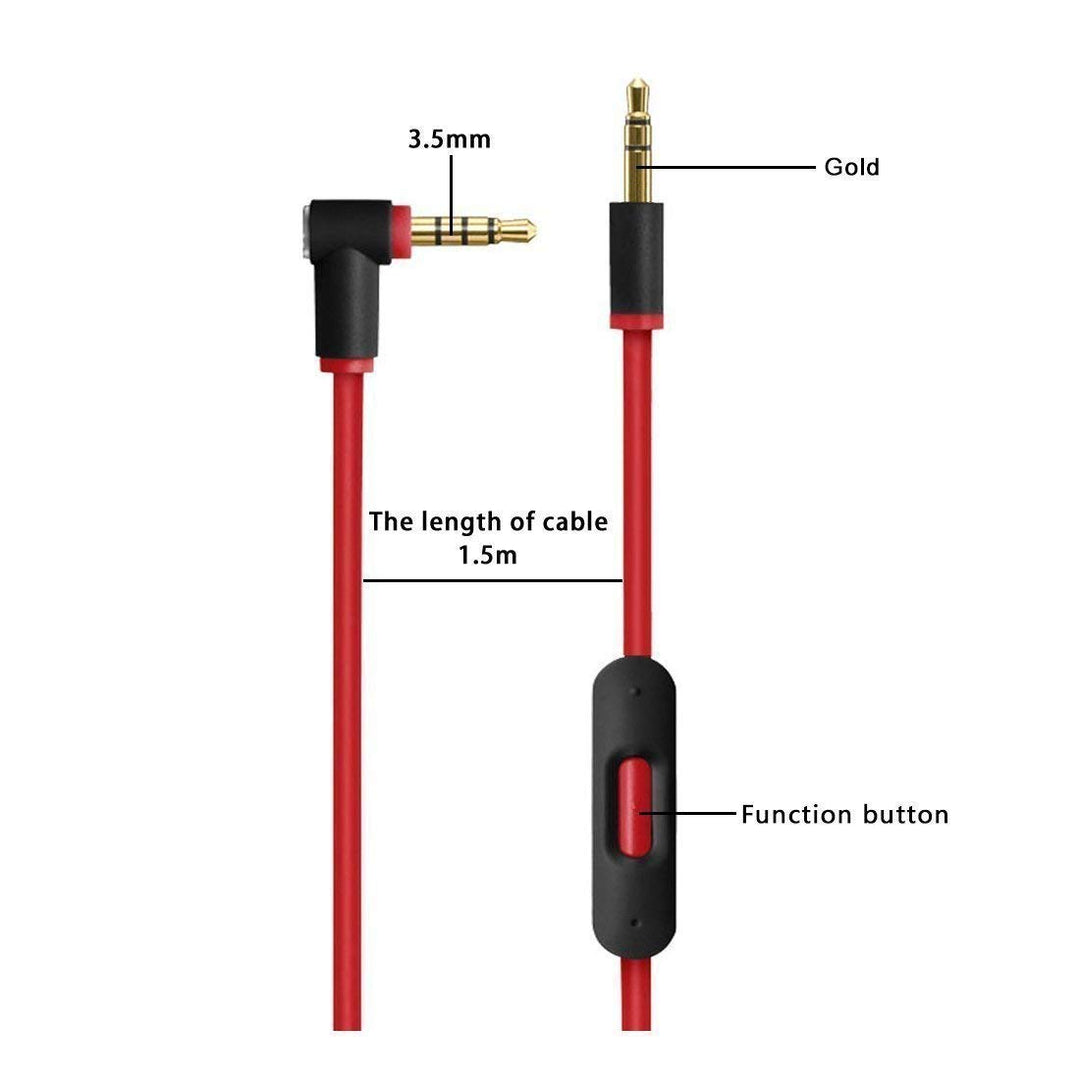 Replacement Audio Cable Cord Wire with in line Microphone and Control for Beats by Dr Dre Headphones Solo Studio Pro Detox Wireless Mixr Executive Pill (Black Red)