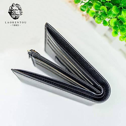 Leather Wallets for Men, Genuine Leather Gift Box Packaging Men&#39;s Short Wallet with Zipper Pocket Mens Bifold Wallet Credit Card Holder Casual Men Purse (Black)