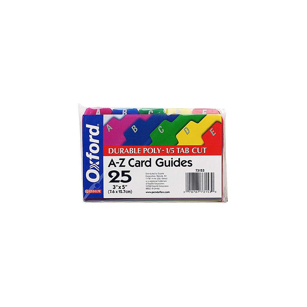 Poly Index Card Guide Set, 3 x 5 Inches, A-Z, 1/5 Inch Cut Tabs, Assorted Colors, 25 per Set (73153)