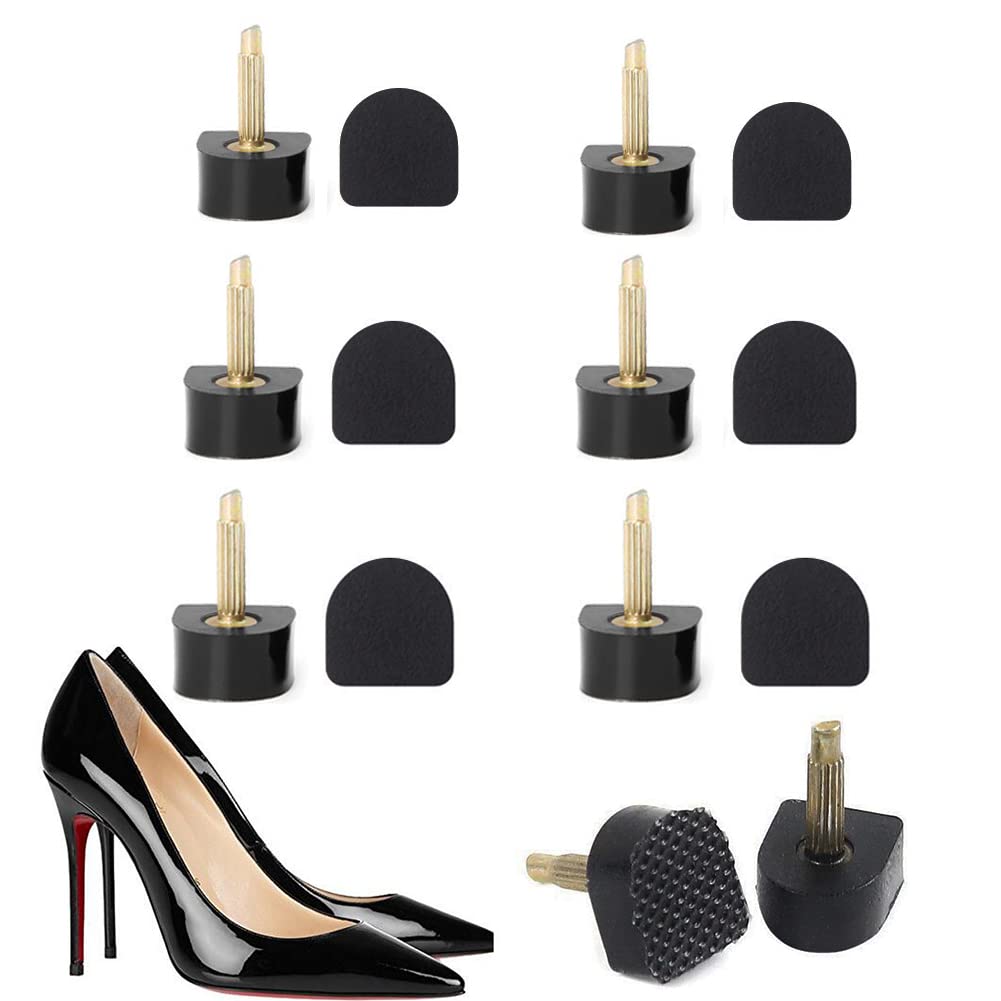 6 Pairs High Heel Tips Shoes Replacement Kit Black Durable Non-Slip U Shape Shoes Repair Tip Tap Cap for Women Size 11 12 13 mm