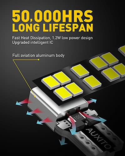 AUXITO 194 LED Bulb 6000K White 168 2825 W5W T10 Wedge 