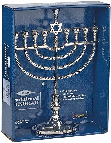 Hanukkah Silver Menorah - Modern &amp; Polished Chanukah Menorah Jewish Holiday Party Favors Decorations Judaica Festival of Lights