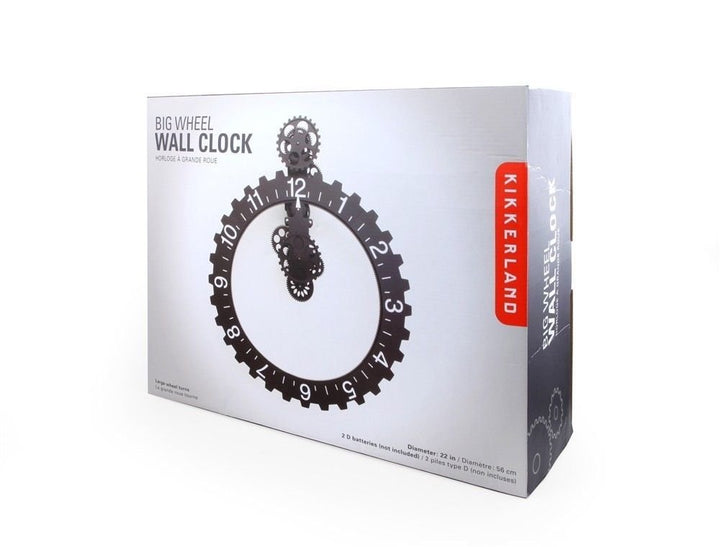 Kikkerland Big Wheel Hour Wall Clock, Black