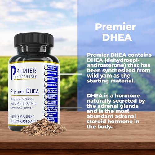 Premier DHEA - DHEA Supplement for Women & Men, Pure DHEA 25mg, Hormone Support for Healthy Aging, Wild Yam DHEA, Vegan Friendly - 60 Vegetarian Capsules