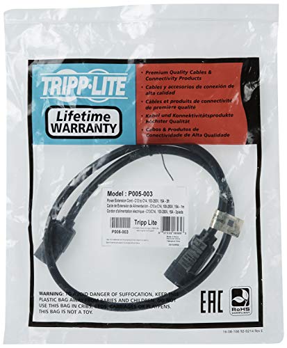 TRIPP LITE P005-003 Heavy Duty Power Extension Cord 15A 14AWG C14 to C13, 3-Feet Black